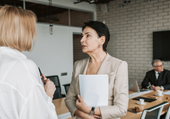 Two employees talking